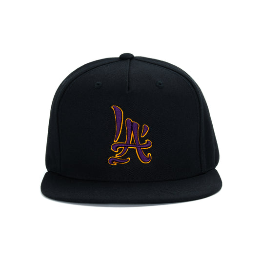 LA Brush Calligraphy Hat in Black Purple/Yellow